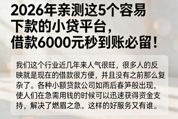 2026年亲测这5个容易下款的小贷平台,借款6000元秒到账必留!