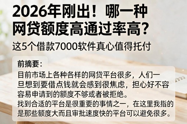2026年刚出！哪一种网贷额度高通过率高？这5个借款7000软件真心值得托付