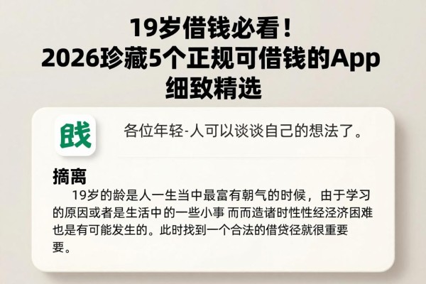 19岁借钱必看!2026珍藏5个正规可借钱的App细致精选