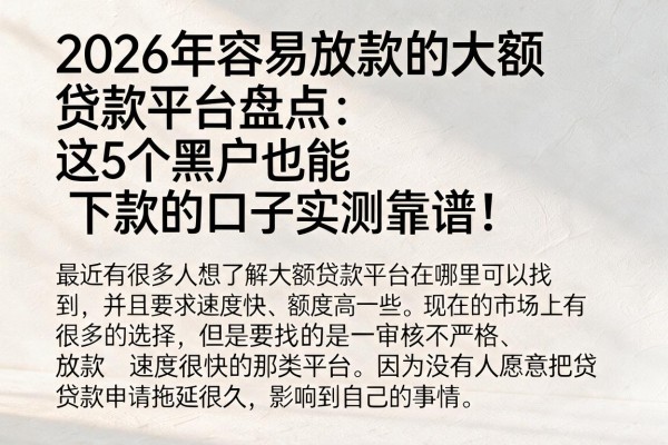 2026年容易放款的大额贷款平台盘点:这5个黑户也能下款的口子实测靠谱!
