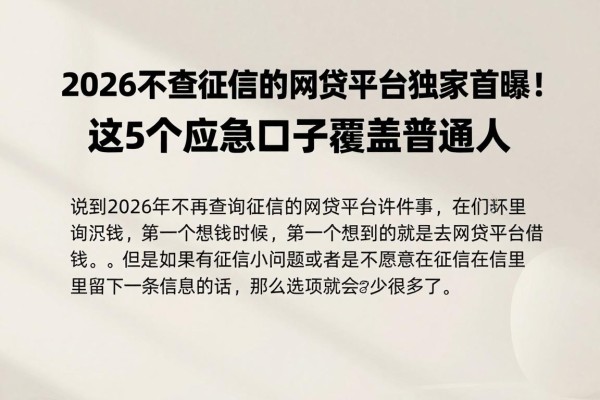 2026不查征信的网贷平台独家首曝!这5个应急口子覆盖普通人