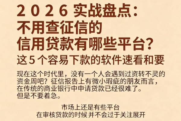 2026实战盘点:不用查征信的信用贷款有哪些平台?这5个容易下款的软件速看