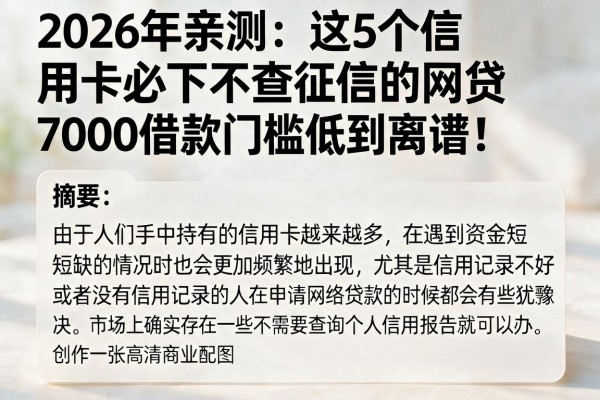2026年亲测:这5个信用卡必下不查征信的网贷,7000借款门槛低到离谱!