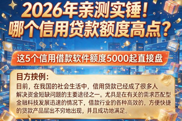 2026年亲测实锤!哪个信用贷款额度高点?这5个信用借款软件额度5000起直接盘