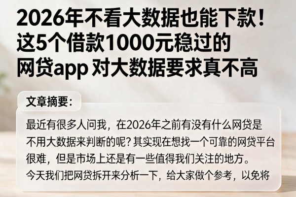 2026年不看大数据也能下款!这5个借款1000元稳过的网贷App,对大数据要求真不高