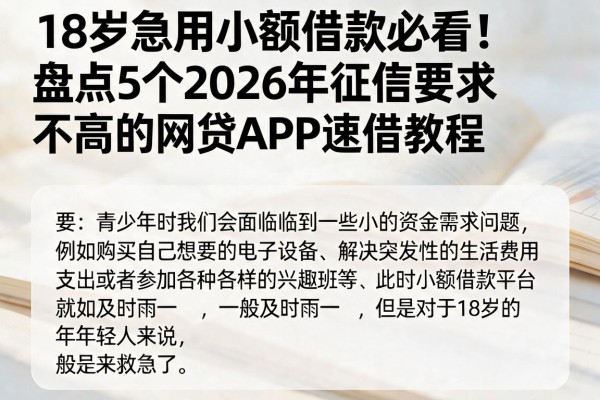 18岁急用小额借款必看!盘点5个2026年征信要求不高的网贷APP速借教程