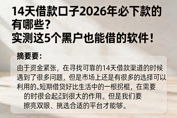 14天借款口子2026年必下款的有哪些？实测这5个黑户也能借的软件！