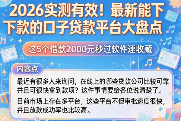 2026实测有效!最新能下款的口子贷款平台大盘点,这5个借款2000元秒过软件速收藏