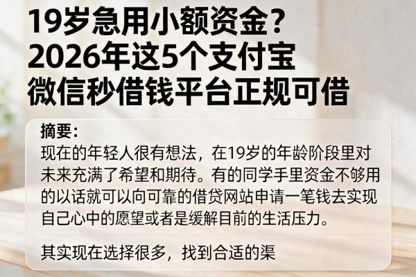 19岁急用小额资金?2026年这5个支付宝、微信秒借钱平台正规可借