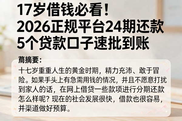 17岁借钱必看!2026正规平台24期还款,5个贷款口子速批到账