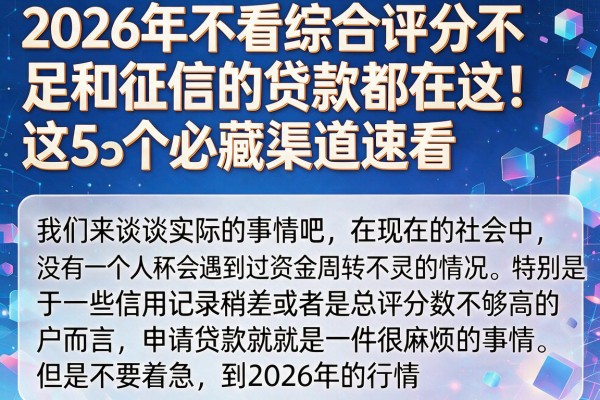 2026年不看综合评分不足和征信的贷款都在这!这5个必藏渠道速看