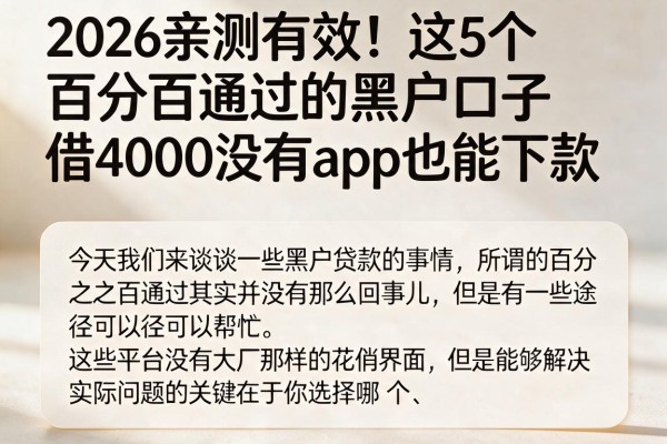 2026亲测有效!这5个百分百通过的黑户口子,借4000没有app也能下款