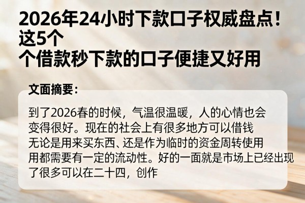 2026年24小时下款口子权威盘点!这5个借款秒下款的口子便捷又好用