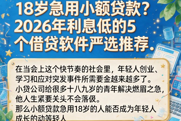 18岁急用小额贷款?2026年利息低的5个借贷软件严选推荐