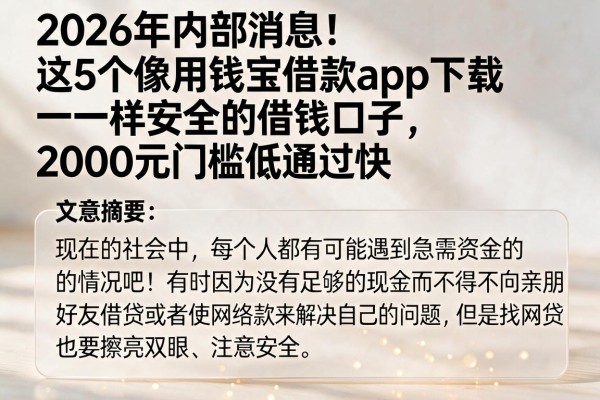 2026年内部消息!这5个像用钱宝借款app下载一样安全的借钱口子,2000元门槛低通过快