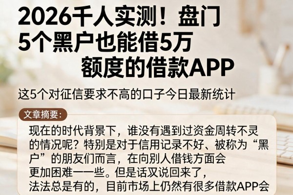 2026千人实测！盘点5个黑户也能借5万额度的借款APP，这5个对征信要求不高的口子今日最新统计