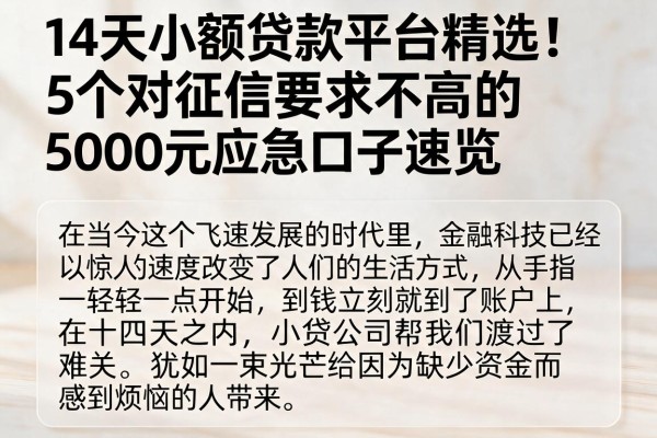 14天小额贷款平台精选!5个对征信要求不高的5000元应急口子速览