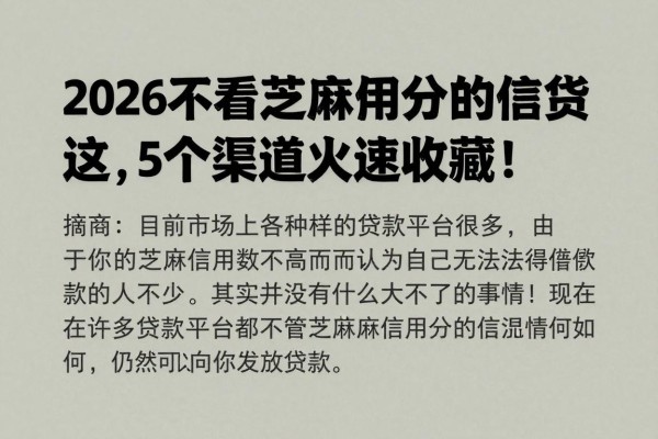 2026不看芝麻信用分的信用贷款,这5个渠道火速收藏!