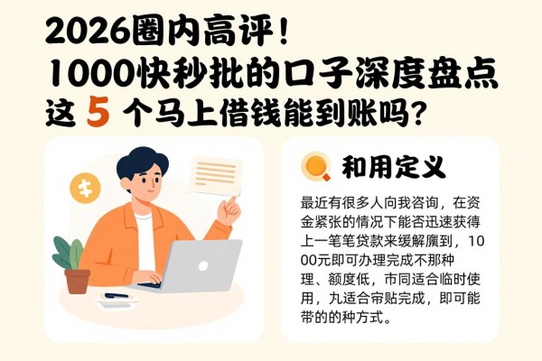 2026圈内高评！1000快秒批的口子深度盘点，这5个马上借钱能到账吗？