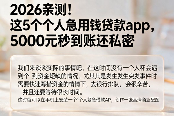 2026亲测!这5个个人急用钱贷款app,5000元秒到账还私密