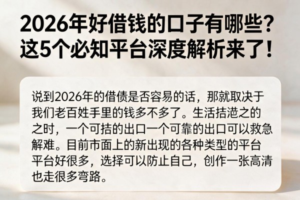 2026年好借钱的口子有哪些?这5个必知平台深度解析来了!