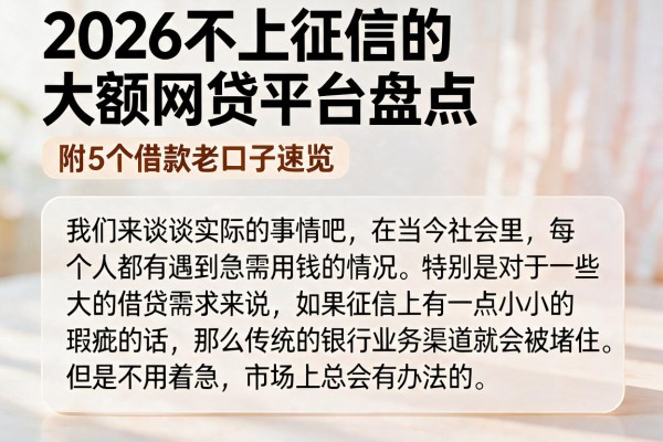 2026不上征信的大额网贷平台盘点,附5个借款老口子速览