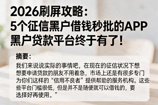 2026刷屏攻略：5个征信黑户借钱秒批的APP，黑户贷款平台终于有了！