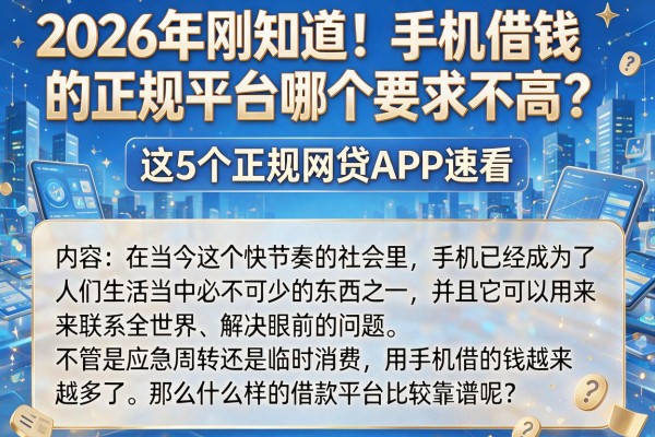 2026年刚知道!手机借钱的正规平台哪个要求不高?这5个正规网贷APP速看