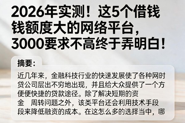 2026年实测!这5个借钱额度大的网络平台,3000要求不高终于弄明白!