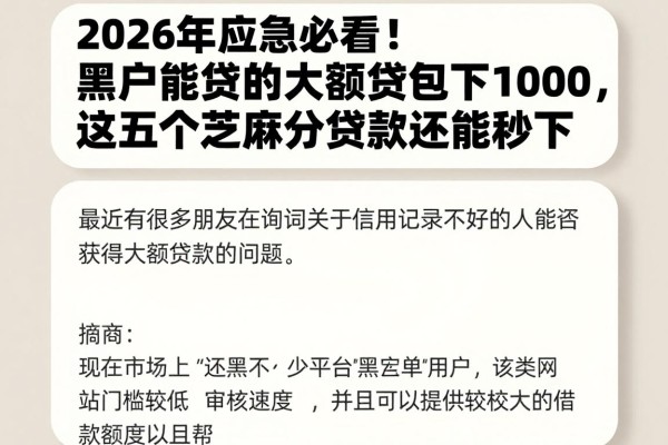 2026年应急必看!黑户能贷的大额贷包下1000,这五个芝麻分贷款还能秒下