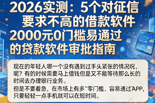 2026实测:5个对征信要求不高的借款软件,2000元0门槛易通过的贷款软件审批指南