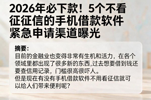 2026年必下款！5个不看征信的手机借款软件紧急申请渠道曝光