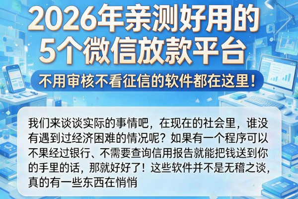2026年亲测好用的5个微信放款平台,不用审核不看征信的软件都在这里!
