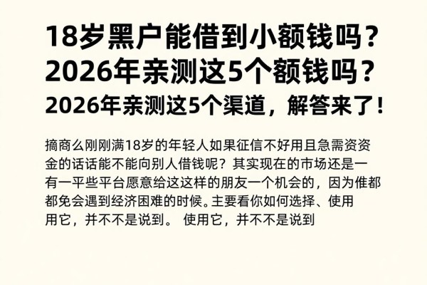 18岁黑户能借到小额钱吗？2026年亲测这5个渠道，解答来了！
