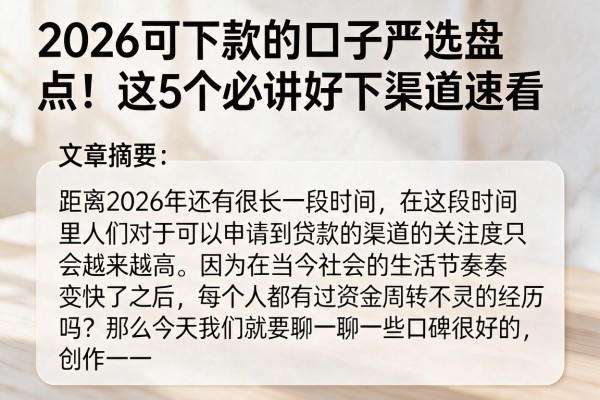 2026可下款的口子严选盘点！这5个必讲好下渠道速看
