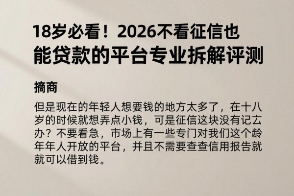 18岁必看！2026不看征信也能贷款的平台专业拆解评测