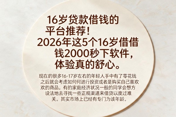 16岁贷款借钱的平台推荐!2026年这5个16岁借钱2000秒下软件,体验真的舒心