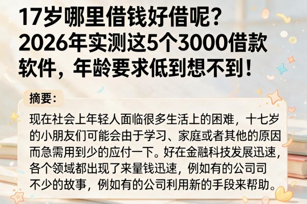17岁哪里借钱好借呢?2026年实测这5个3000借款软件,年龄要求低到想不到!