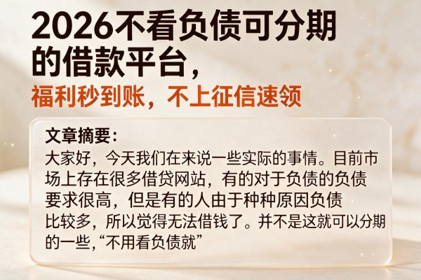 2026不看负债可分期的借款平台,福利秒到账,不上征信速领