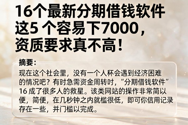 16个最新分期借钱软件,这5个容易下7000,资质要求真不高!
