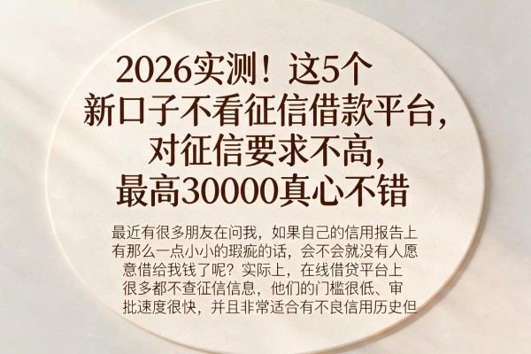 2026实测！这5个新口子不看征信借款平台，对征信要求不高，最高30000真心不错