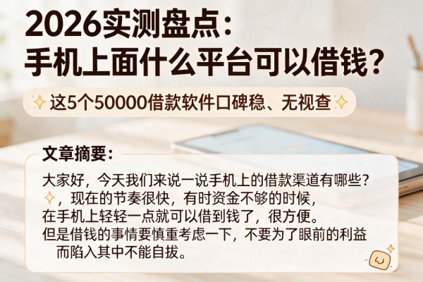 2026实测盘点：手机上面什么平台可以借钱？这5个50000借款软件口碑稳、无视查