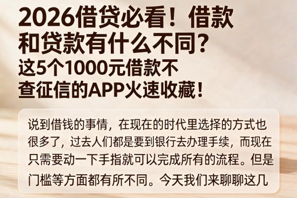 2026借贷必看！借款和贷款有什么不同？这5个1000元借款不查征信的APP火速收藏！