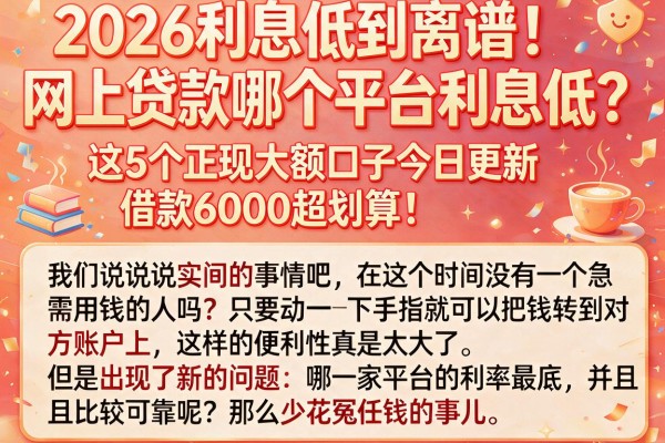 2026利息低到离谱！网上贷款哪个平台利息低？这5个正规大额口子今日更新，借款6000超划算！