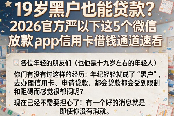 19岁黑户也能贷款?2026官方严筛下这5个微信放款App信用卡借钱通道速看