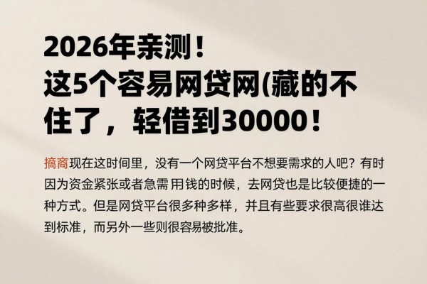 2026年亲测!这5个容易过得网贷的平台藏不住了,轻松借到30000!