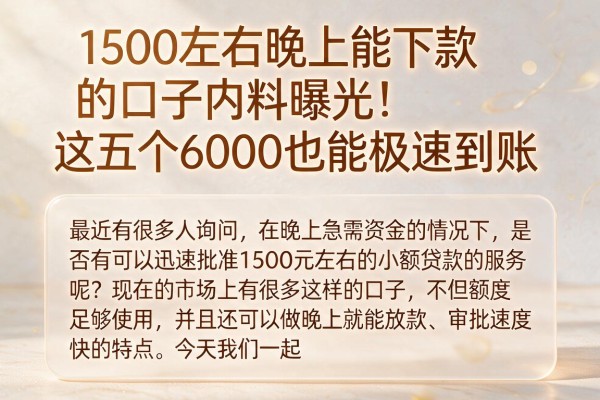 1500左右晚上能下款的口子内料曝光!这五个6000也能极速到账
