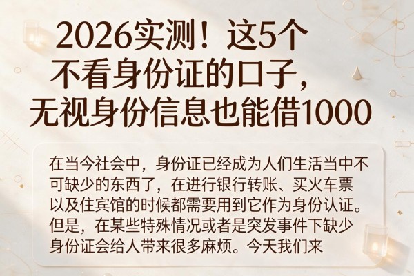 2026实测!这5个不看身份证的口子,无视身份信息也能借1000