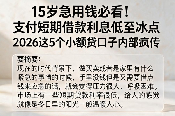 15岁急用钱必看！支付短期借款利息低至冰点，2026这5个小额贷口子内部疯传
