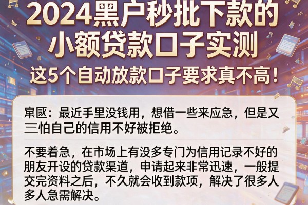 2024黑户秒批下款的小额贷款口子实测,这5个自动放款口子要求真不高!